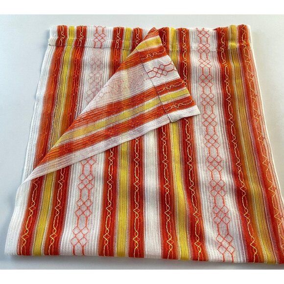 Vintage 70s curtains,  yellow/orange groovy stripes, net woven single panel - Picture 9 of 9